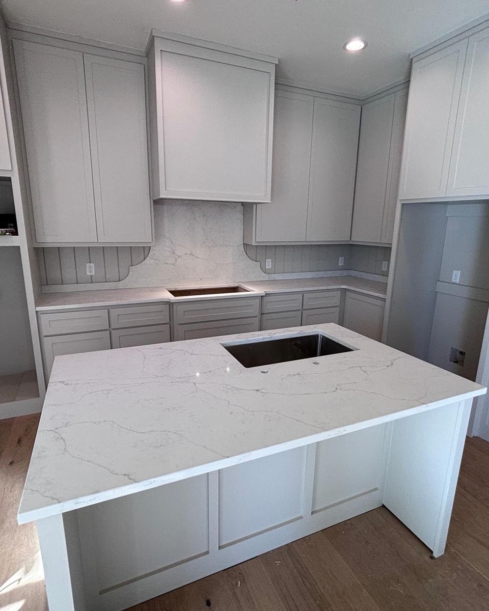 White granite kitchen countertop fabrication Madison County MS
